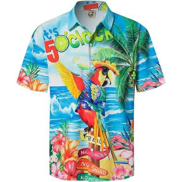 Hardaddy Men's Summer Hawaiian Shirts Funny Performence Printed ButtonDown Shirt - Picture 1 of 5